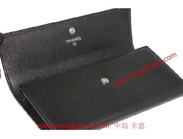 シャネル　カンボンライン　コンパクトジップ財布　黒×黒/ピンク